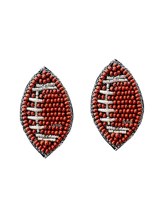 Seed Bead Jewelry - Beaded Football Stud Earring, Seed Bead Football Game Day Earring